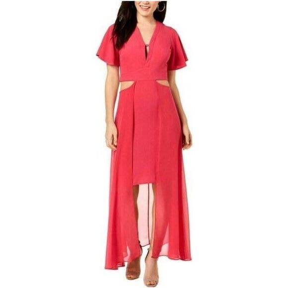 NWT Gorgeous XOXO Sz S Pink Cut-Out Hi-Low Casual Maxi Dress - Picture 1 of 10